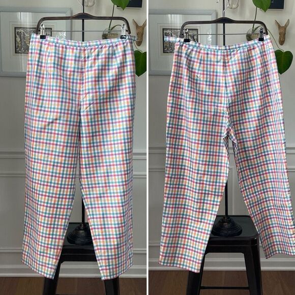 Talbots Pants - Talbots 100% Silk Ankle Crop Colorful Plaid Pants 14